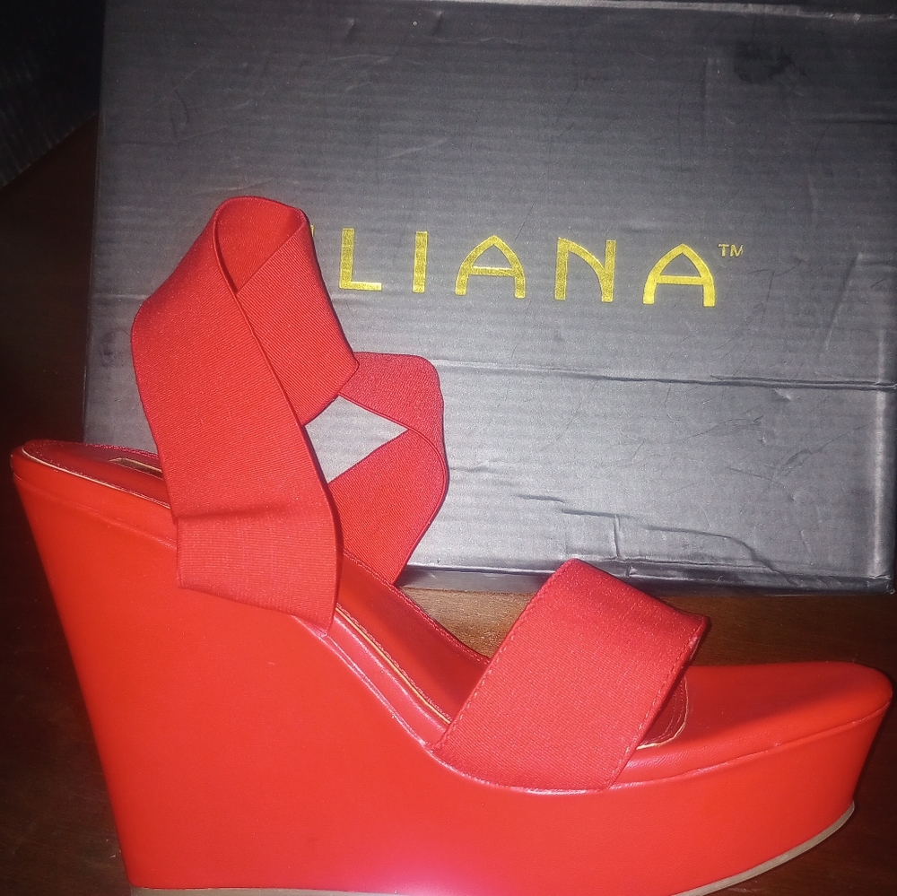 Liliana Reddish- Orange Wedge Shoes Vibrant Statement Piece - Picture 4 of 5